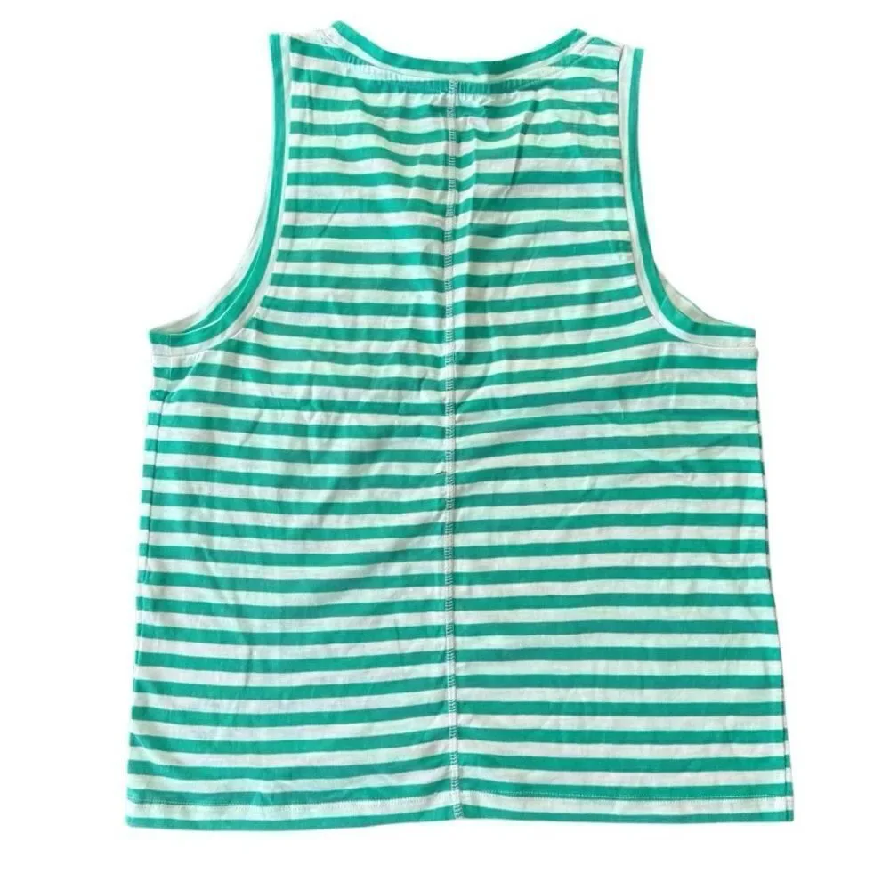 J. Crew Tank Girlfriend Cotton Stripe Green White Medium NWT